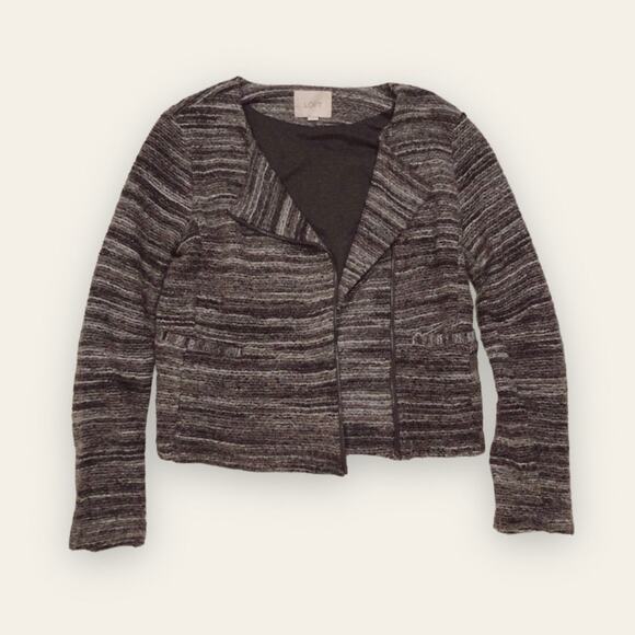 Ann Taylor LOFT Small Striped Zippered Marled Moto Gray Brown Jacket - Picture 1 of 9